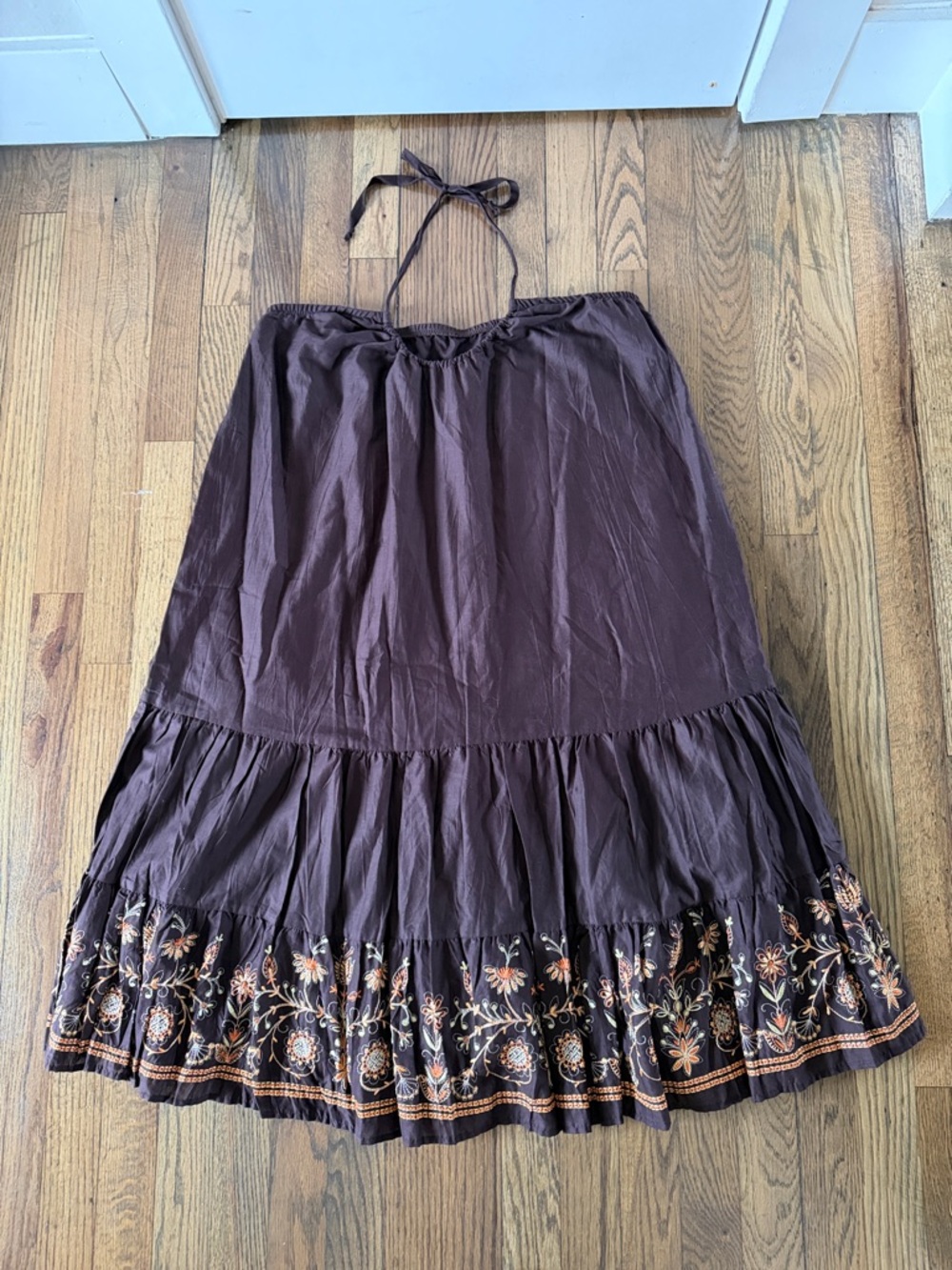 Rag Retro Women’s Dress Brown Embroidered Tiered A-Line Made In USA  Size 1 X